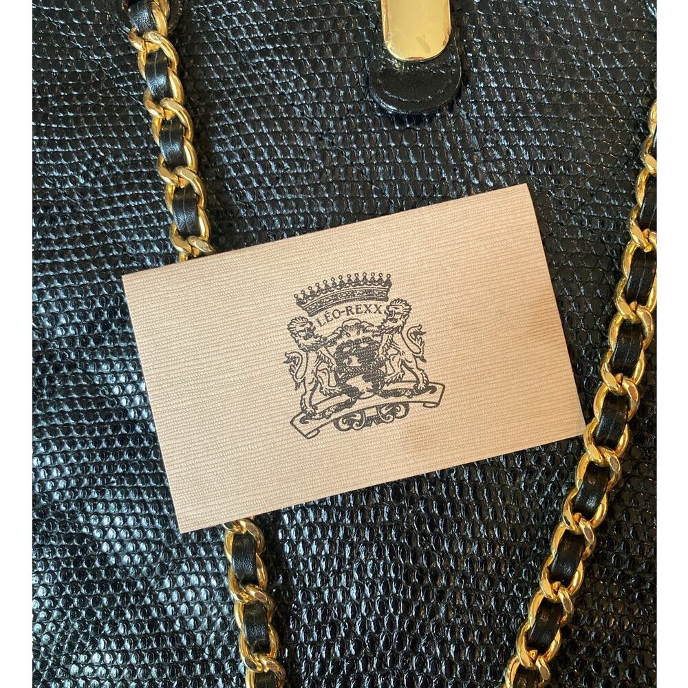 Lou-Rexx Vintage Quilted Snakeskin Round Chain Strap Handbag Black Loehmann's - Picture 7 of 14